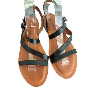 Lucky Brand Black Leather Strappy Flat Sandals Womens Size 8.5M, 39
